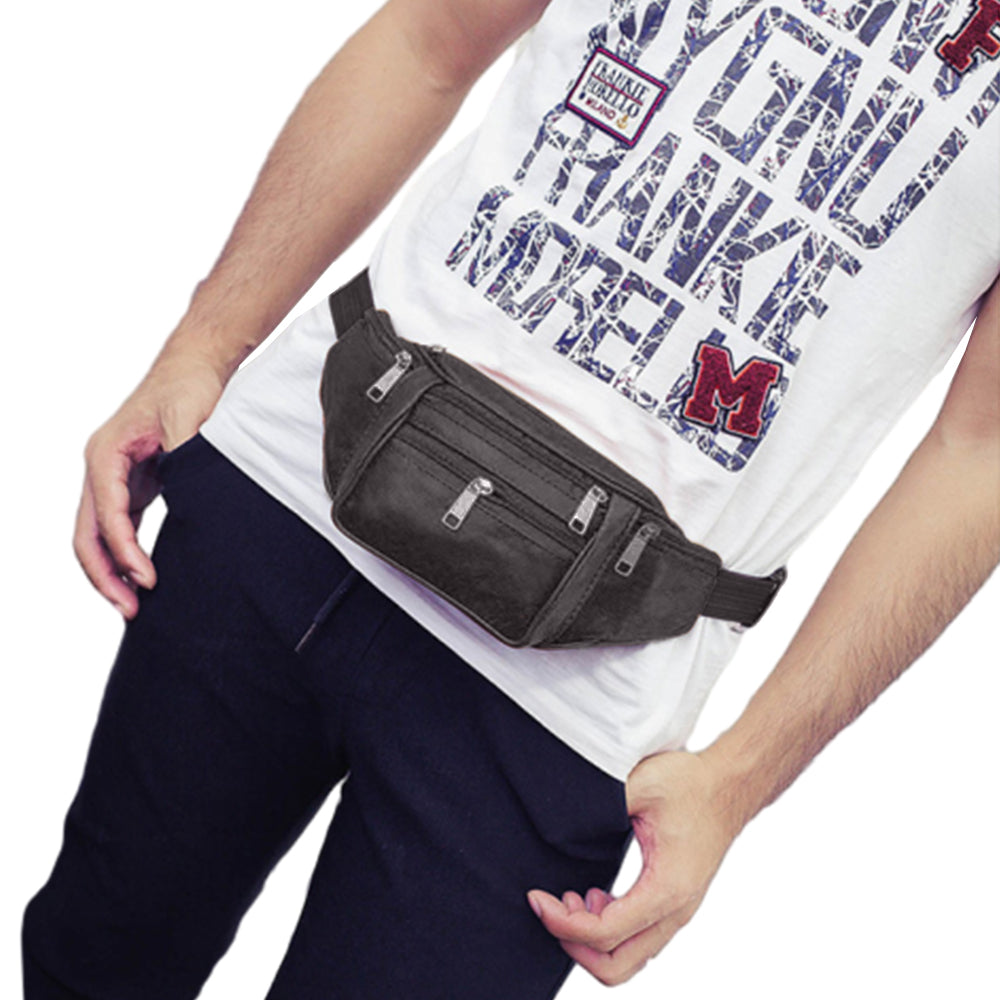 Unisex Genuine Leather Zip Waist Bag