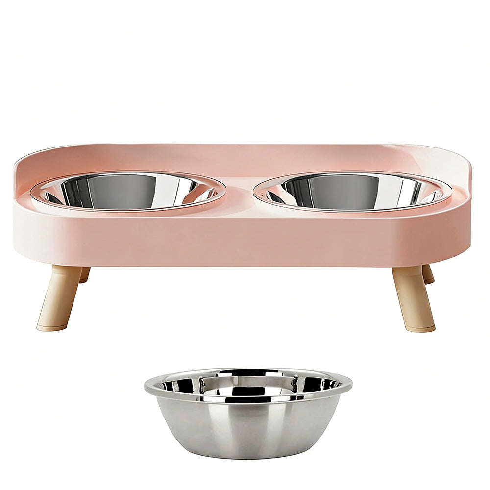Elevated Double Stainless Steel Pet Food and Water Bowl Set