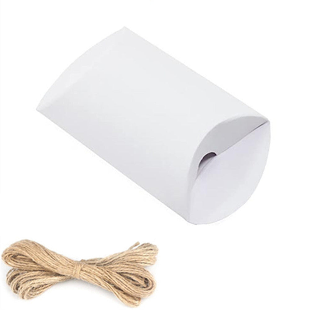 50 Pack Kraft Paper Pillow Gift Boxes with Ribbons for Weddings and Parties