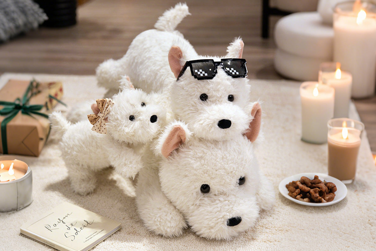 Stress Relief Realistic West Highland White Terrier Plush Toy Soft Cuddly Lying Stuffed Dog Animal