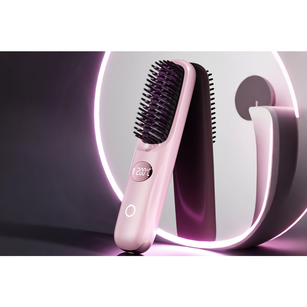 USB Rechargeable Hair Straightening Brush with LED Screen