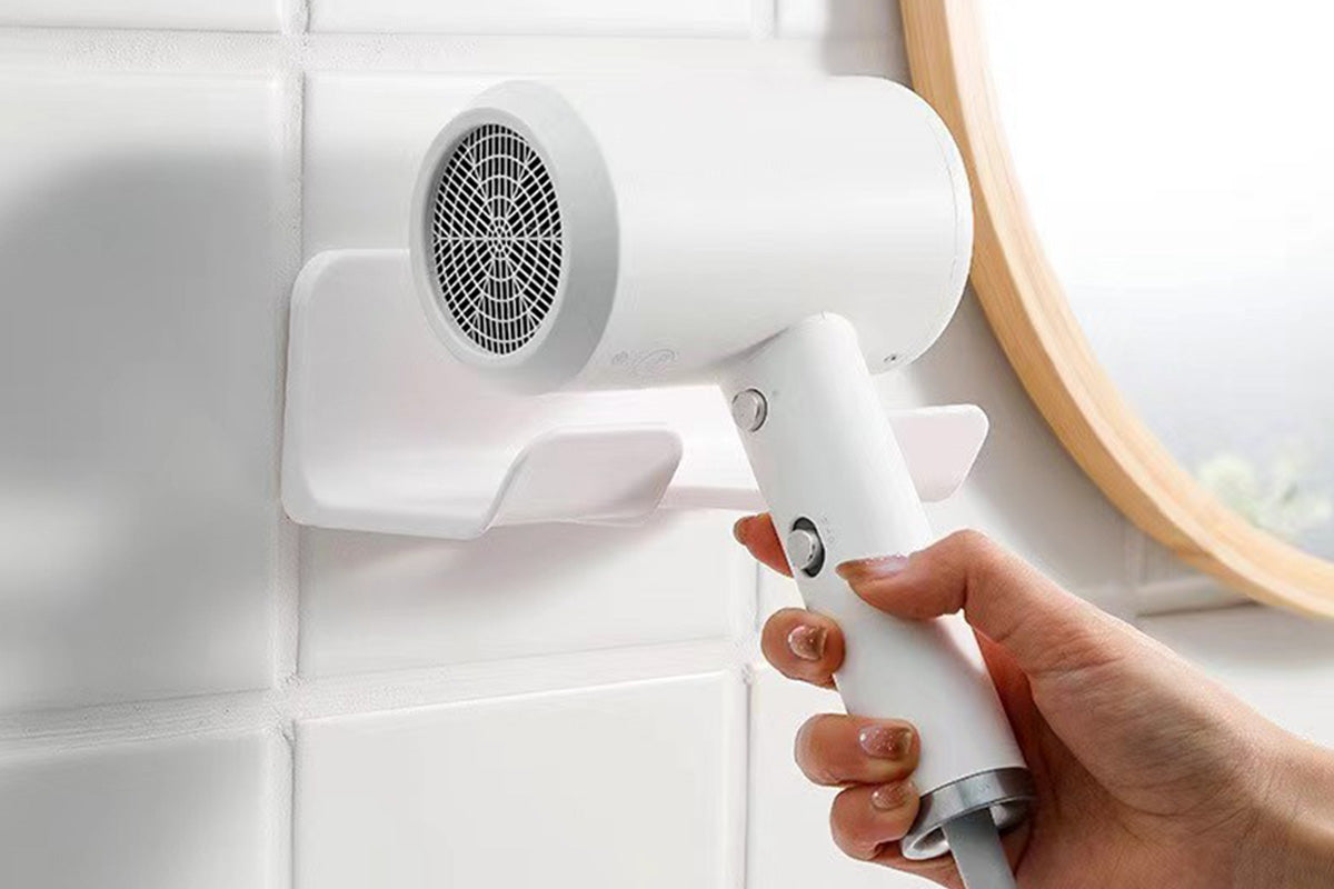 2PCS Wall Mounted Hair Dryer Holder with Cord Organizer Adhesive Blow Dryer Storage Rack