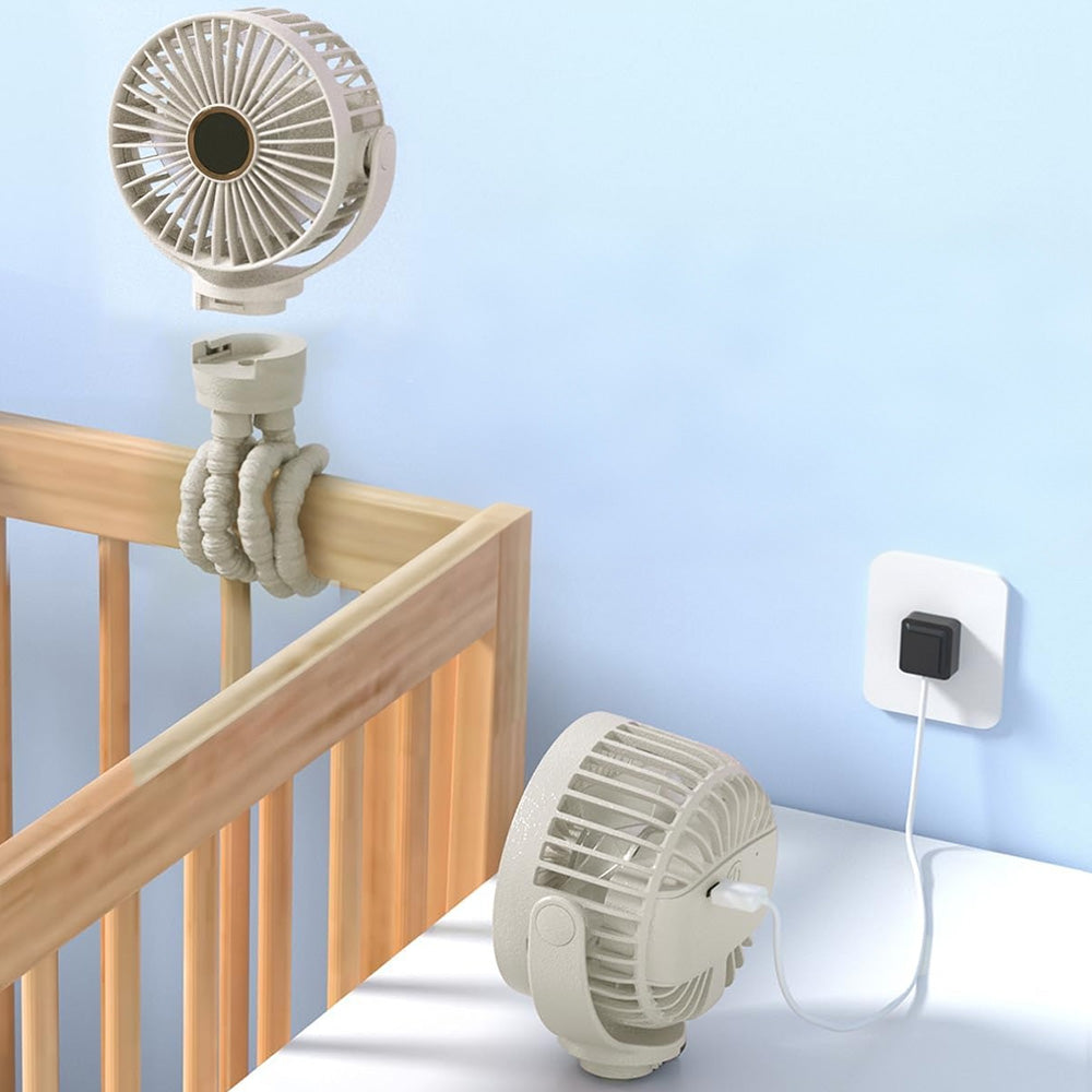 Portable Octopus Stroller Fan with Digital Display and 3 Speed Settings