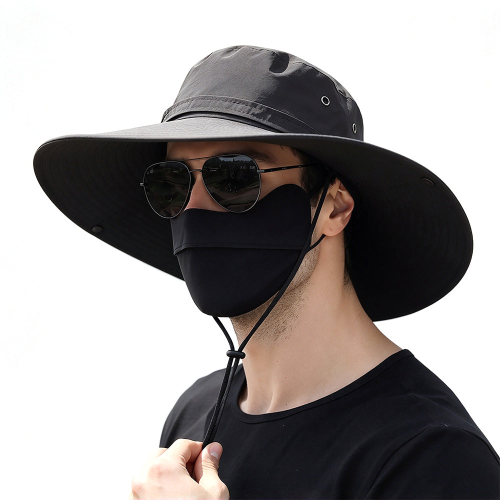 Foldable Wide Brim UV Sun Hat with Wind Strap for Fishing and Hiking