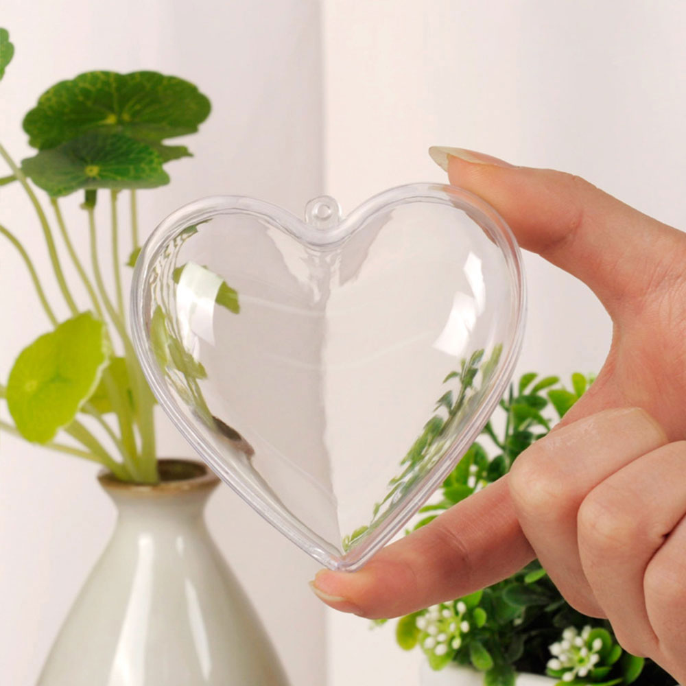 10Pcs Christmas Heart-Shaped Plastic Baubles Fillable Clear Balls Xmas Tree Decor