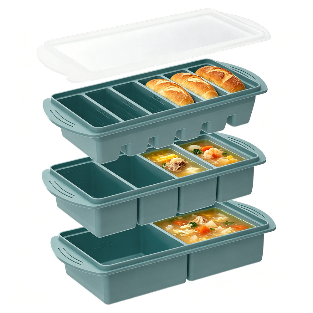 3 Pack Silicone Freezer Trays with Lids for Soup Sauce Meal Prep Storage