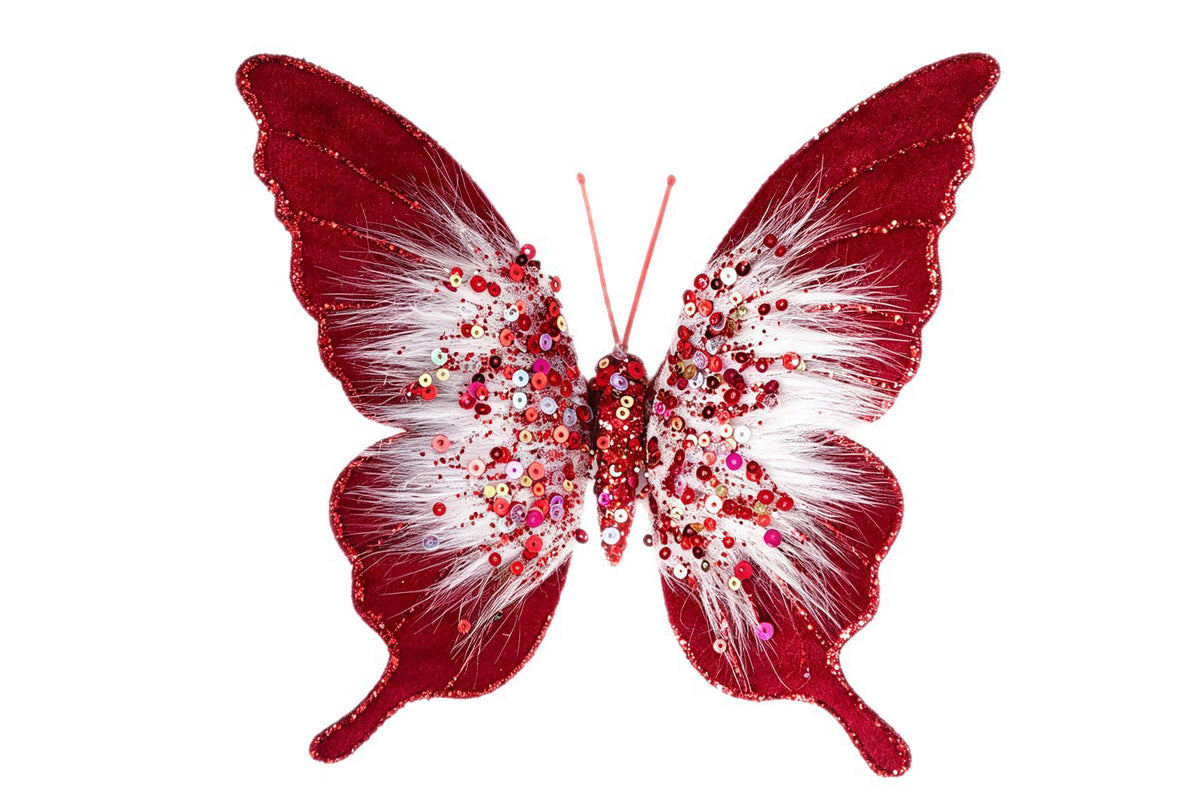 8pcs 3D Fabric Butterfly Clip Ornaments Sequins Glitter Trim Butterfly Clips Decor for Christmas Tree