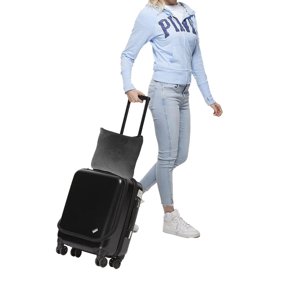 2-in-1 Travel Blanket and Pillow with Hand Luggage Belt and Backpack Clip