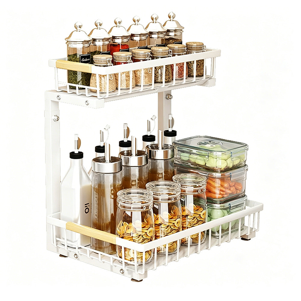 Under Sink Organizer 2 Tier Pull Out Cabinet Storage Slide Out Shelf Metal Sliding Drawer