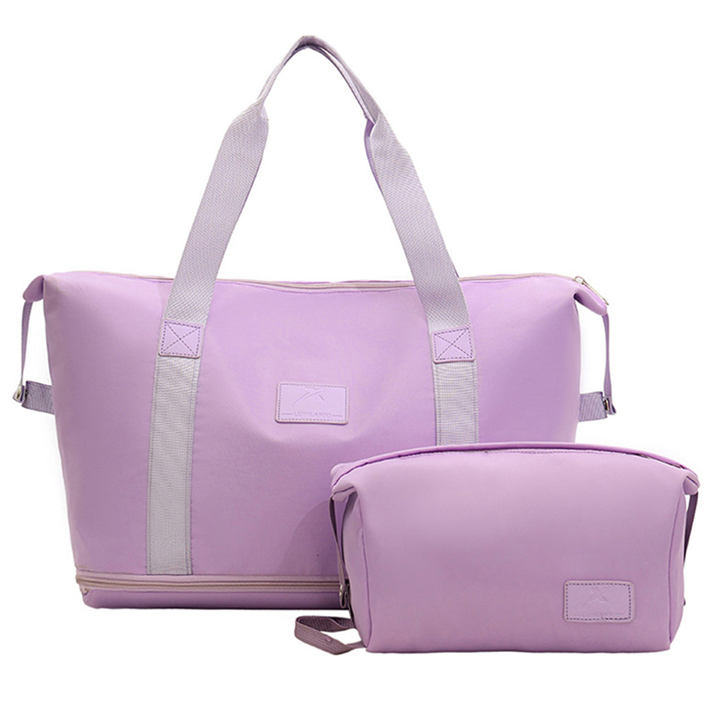 2Pcs Expandable Overnight Travel Duffel Bag Set Weekender Bag with Toiletry Bags