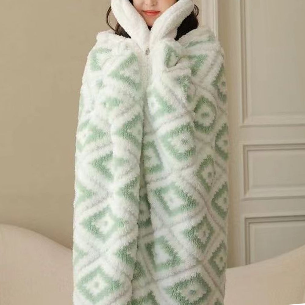 100cmx150cm Winter Jacquard Thickened Multi-Functional Blanket with Hood and Gloves