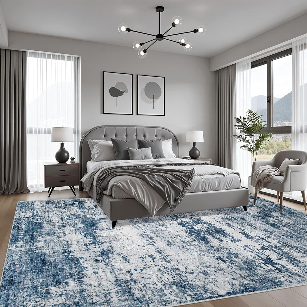 Nordic Crystal Velvet Rug Soft Non Slip for Bedroom Living Room Bedside Floor-Blue