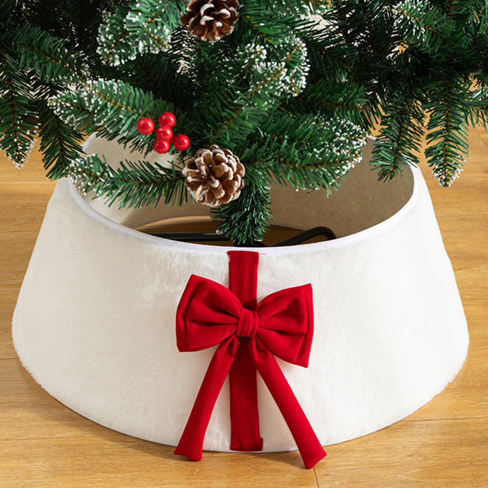 Christmas Tree Collar with Bow Holiday Tree Decor for Tree Stand and Wire Cover-White