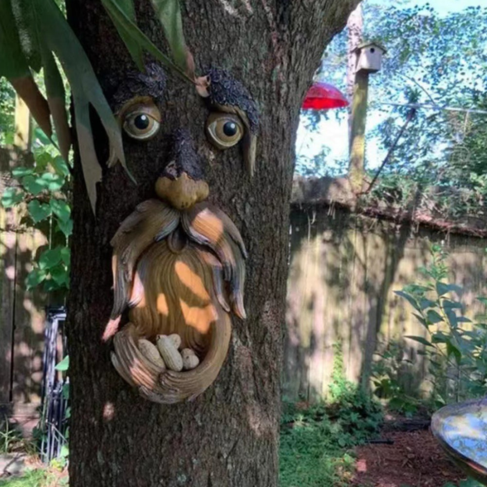 Resin Old Man Face Sculpture Bird Feeder for Outdoor Decoration