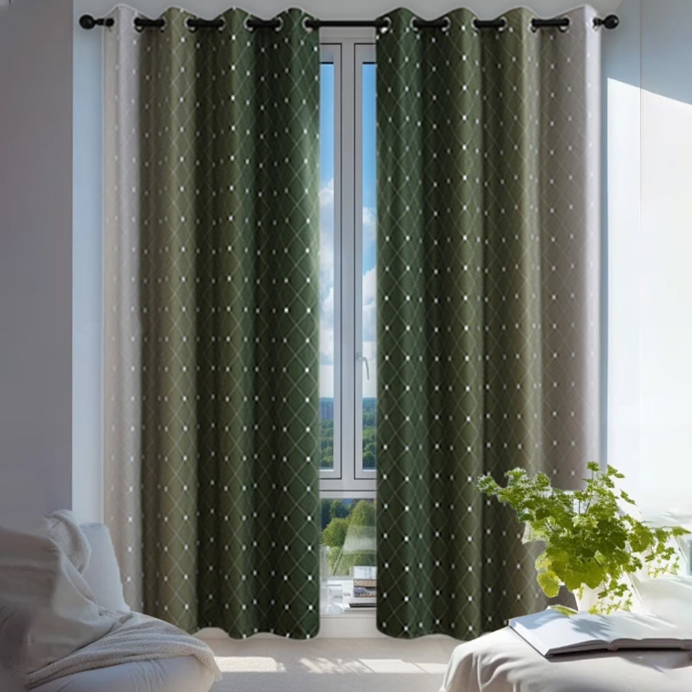 2XBlackout Curtain Gradient Color Curtains for Bedroom Living Room-Green
