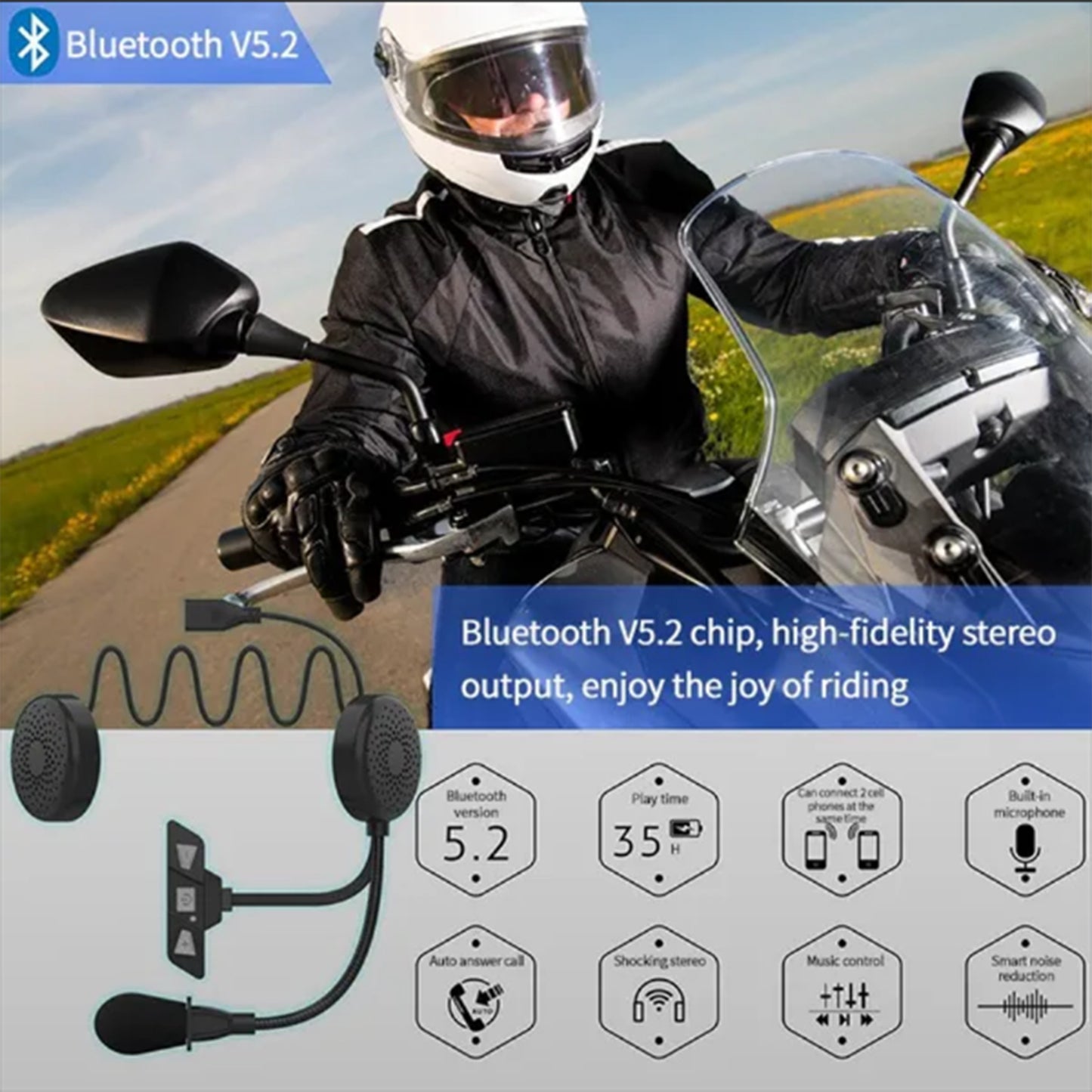 Motorcycle Helmet Bluetooth Headset with Mic