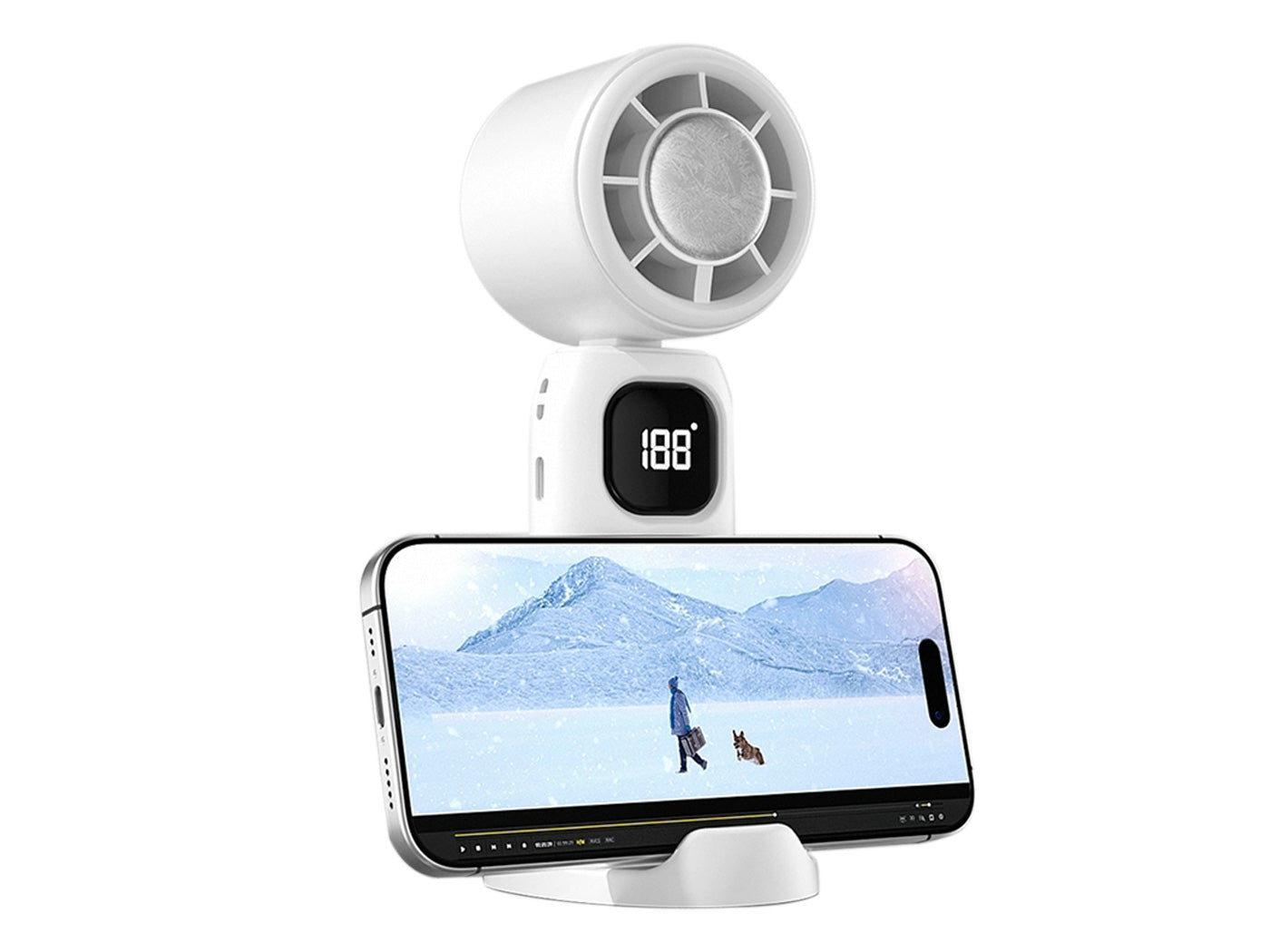 100 Speeds Digital Display Cooling Fan USB Fan with Lanyard and Phone Holder Base