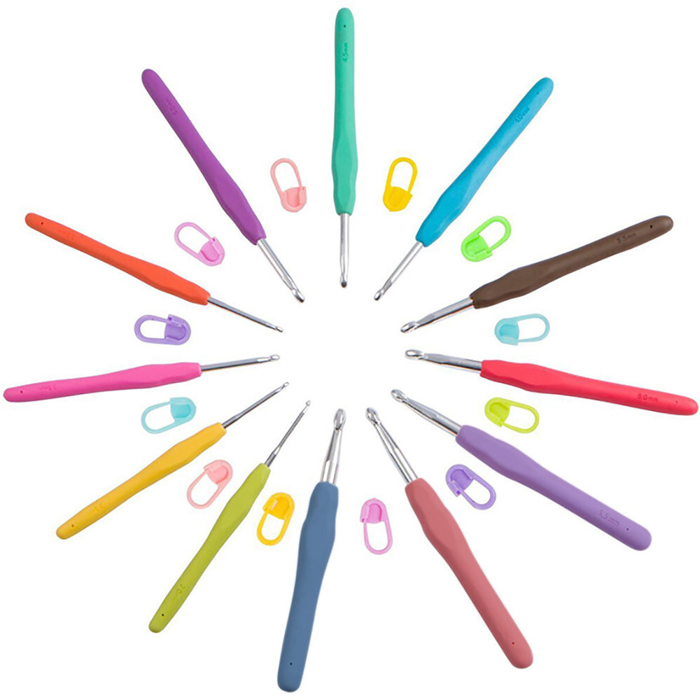 41-Piece Rainbow Crochet Hook Set - Soft Grip Aluminum Knitting Needles with Storage Case
