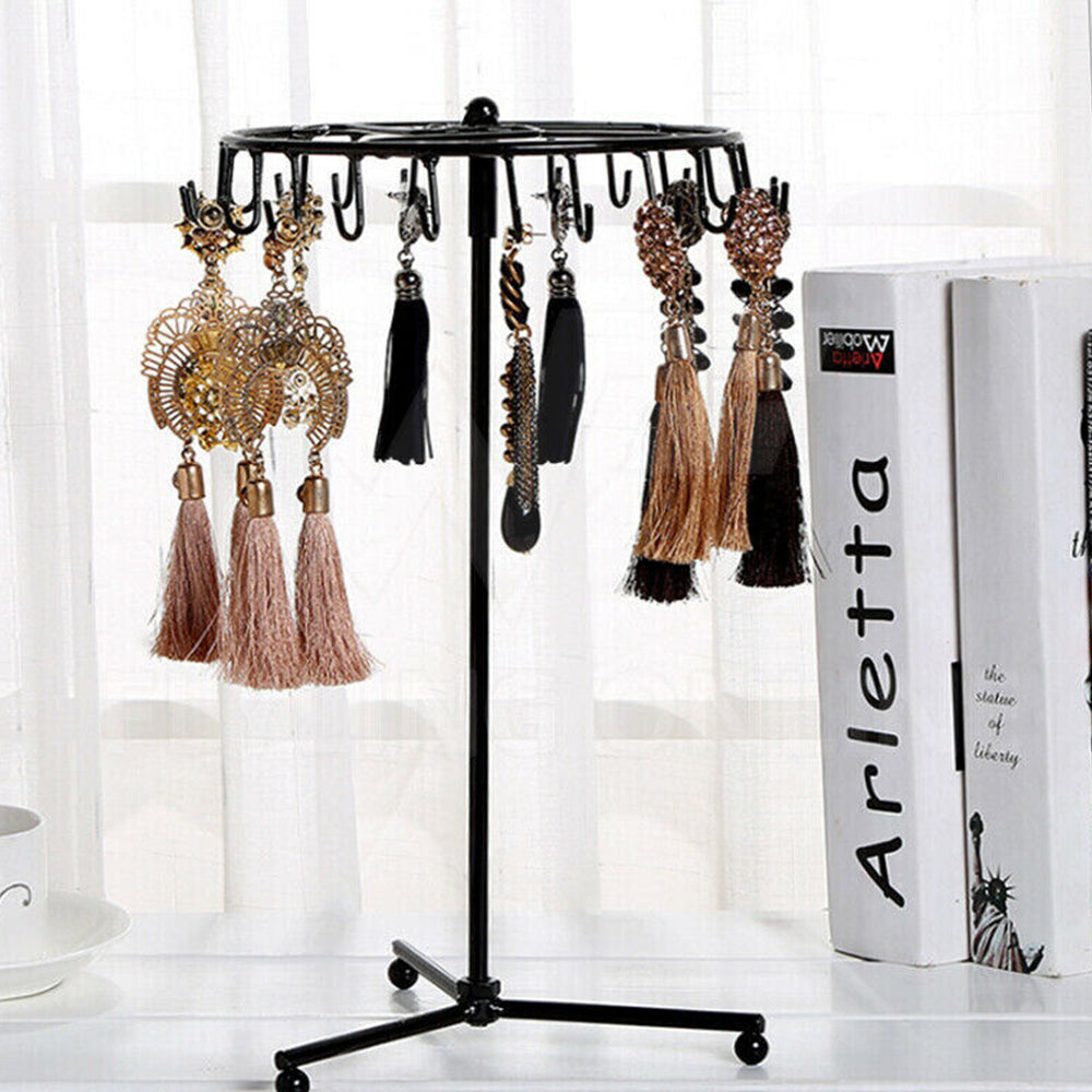 2Pcs Jewelry Rotating Ring Necklace Display Rack with 23 Hooks