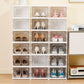 3 Tiers Foldable Stackable Shoe Organizer with Clear Door Plastic Shoe Rack