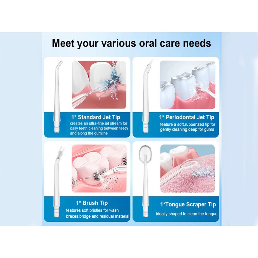 Portable Rechargeable Water Dental Flosser for Teeth Cleaning with 4 Tips