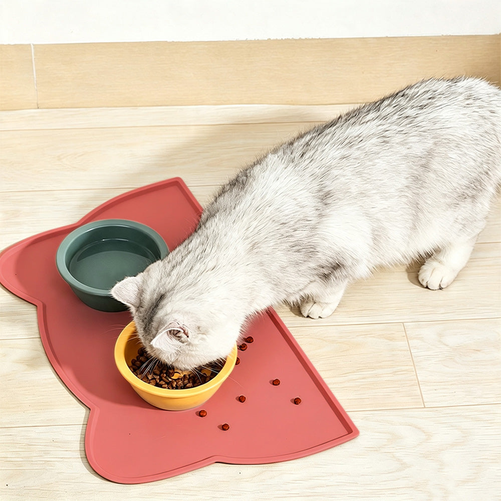 Thick Silicone Non Slip Pet Feeding Mat with Raised Spill Edge