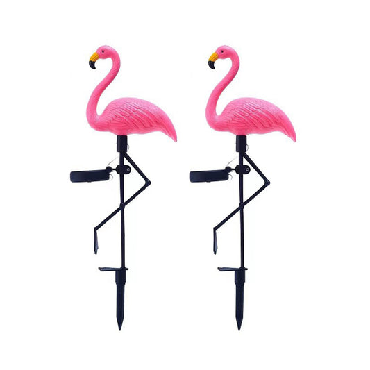 2Pcs Outdoor Lawn Decor Solar Lights Flamingos Garden Decor Lights