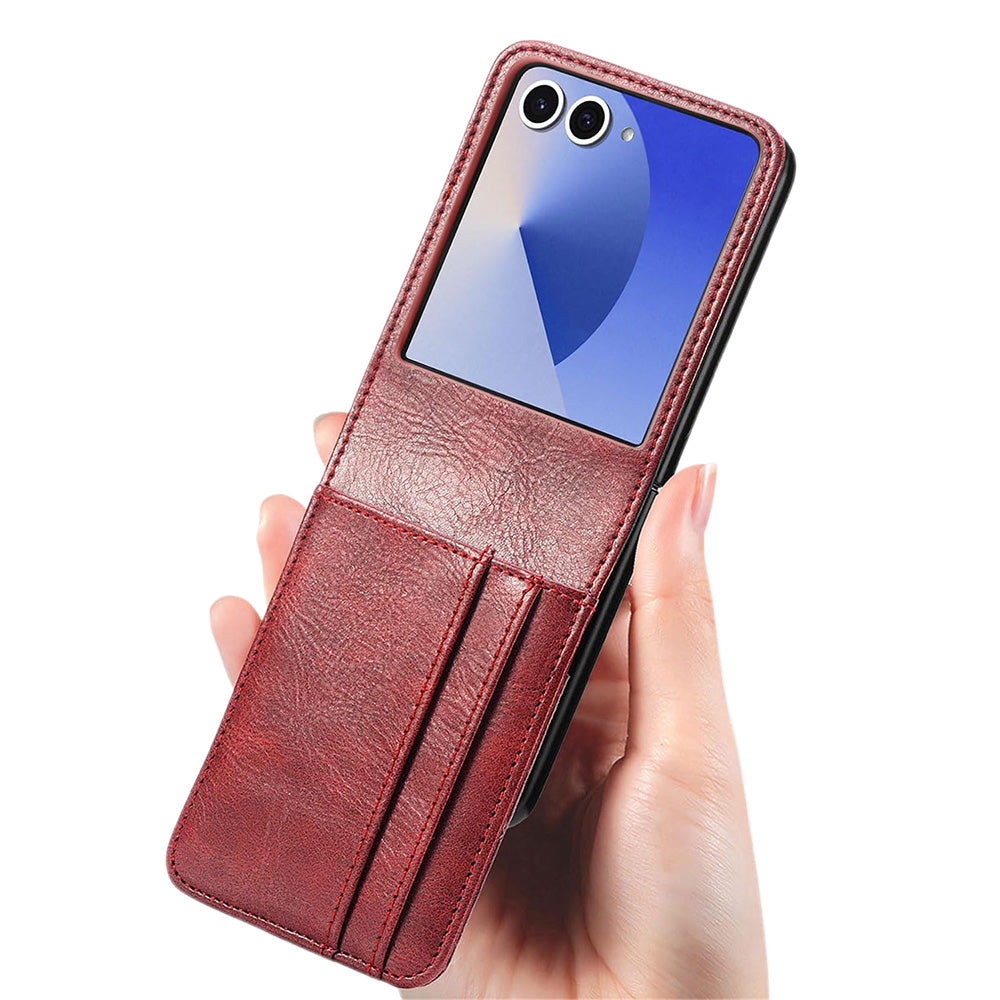 PU Wallet Card Holder Case for Samsung Galaxy Z Flip 6 7 8 with Stand-Red