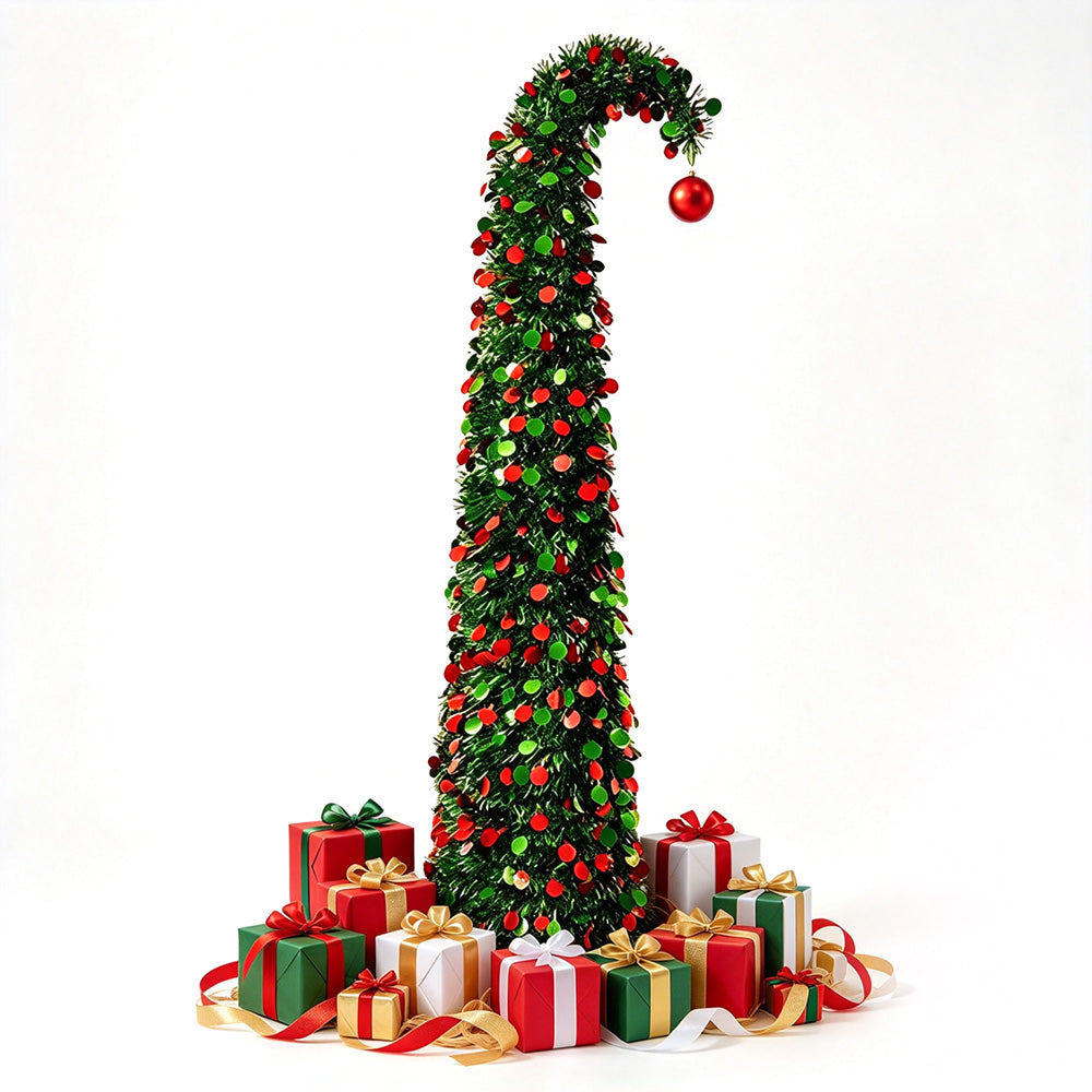 1.5m Tinsel Collapsible Crooked Christmas Tree Xmas Decoration