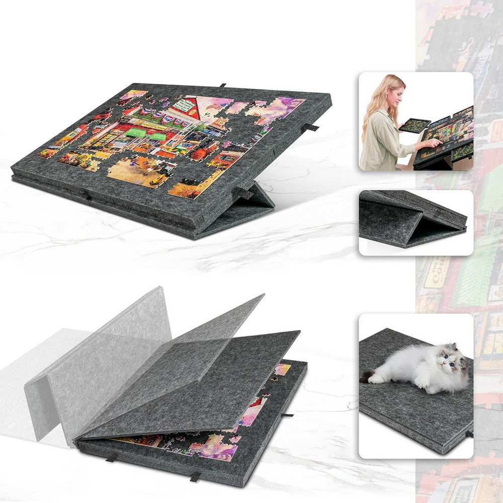 Puzzle Board with 6 Sliding Drawers Foldable Felt Puzzle Table Up to 1000 Pieces