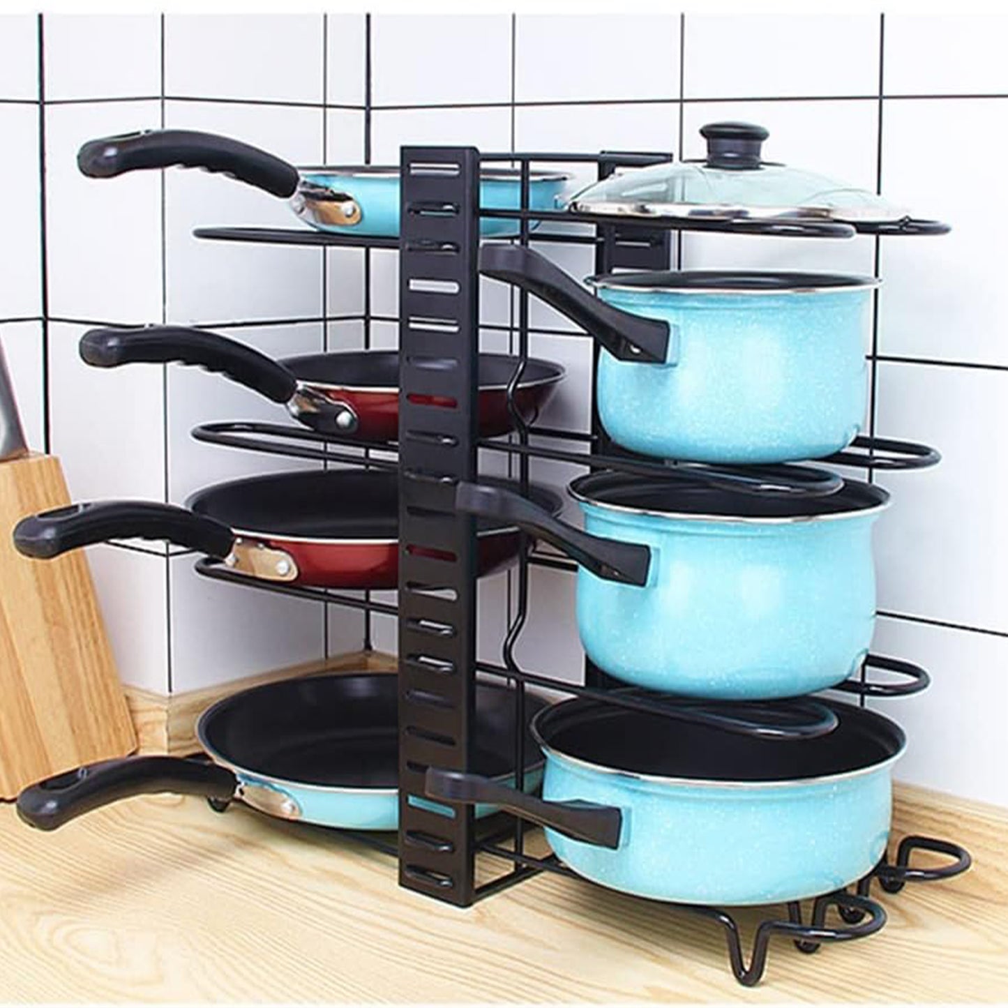 Adjustable 8 Tier Pan and Pot Lid Holder Rack