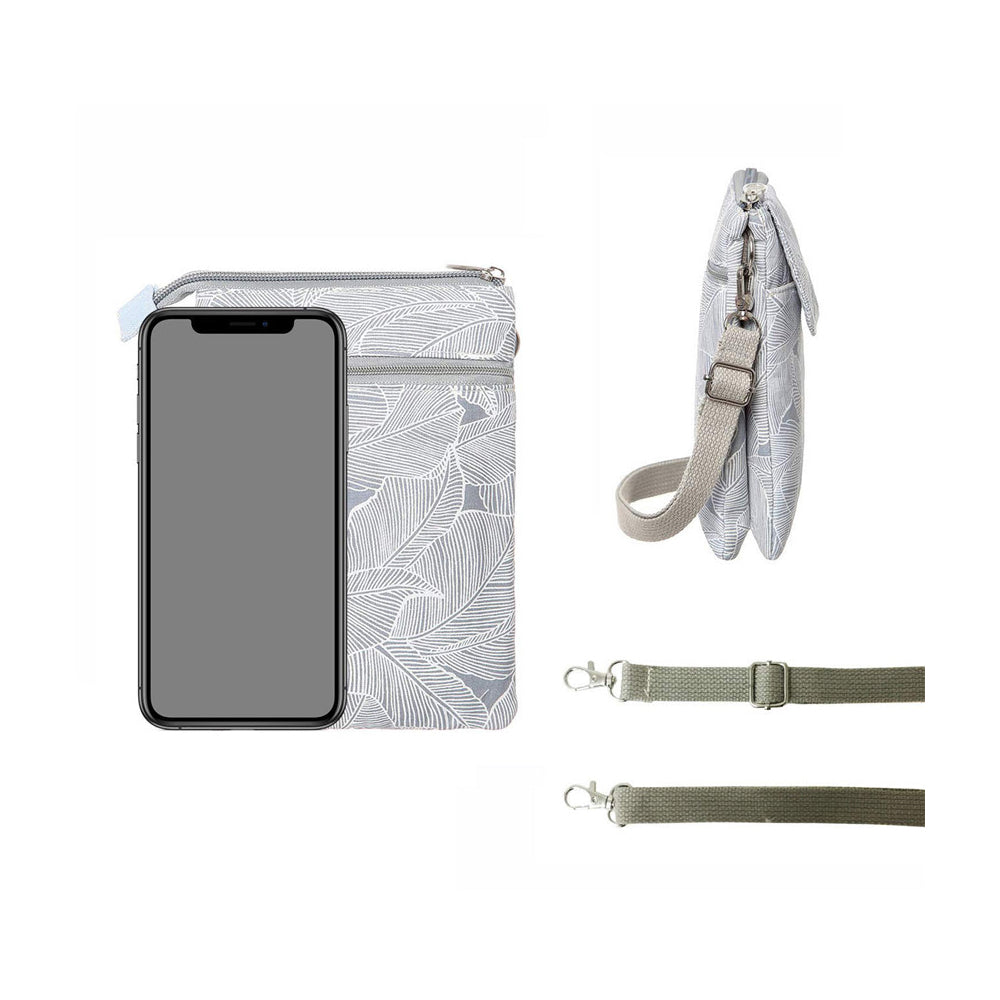 5 Layer Leaf Pattern Canvas Cell Phone Crossbody Bag
