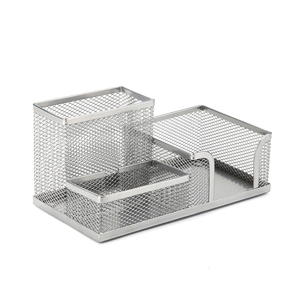3 Compartment Mesh Pen Holder Desk Organizer Metal Office Supply Storage for Home School