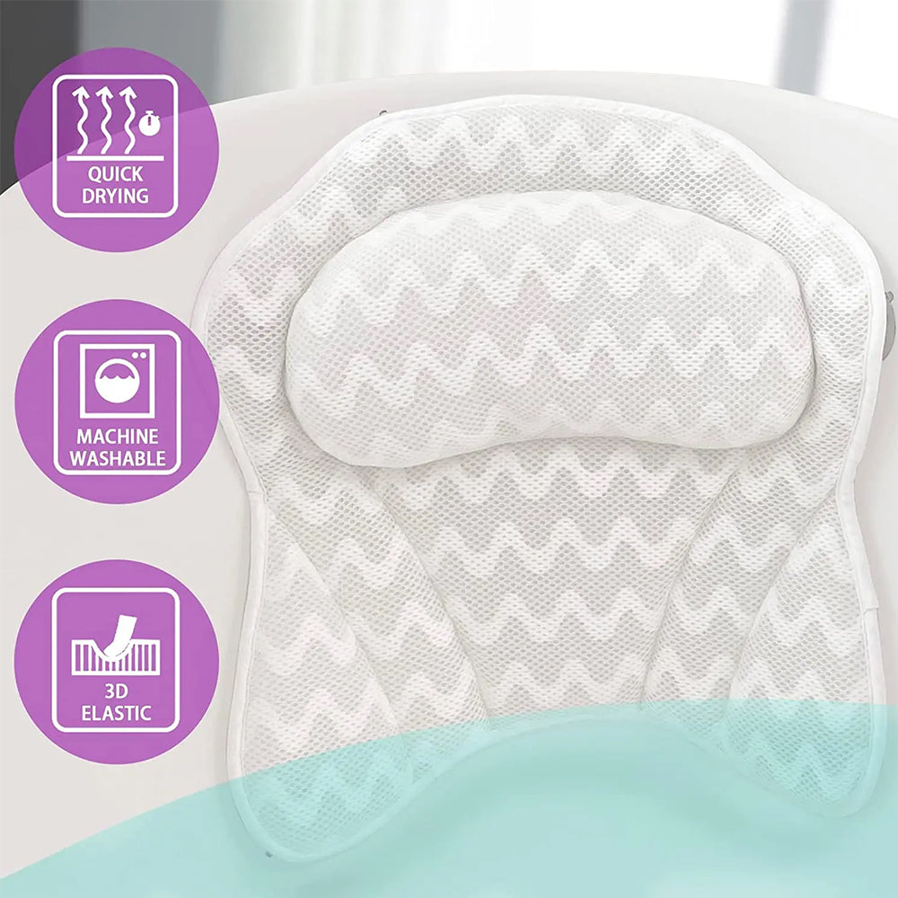 4D Mesh Bath Pillows With Suctions for Neck or Back Support