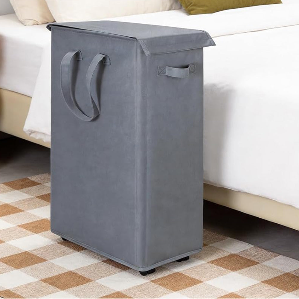65L Laundry Basket with Wheels Lid Handle Foldable Dirty Clothes Basket for Home Dorm