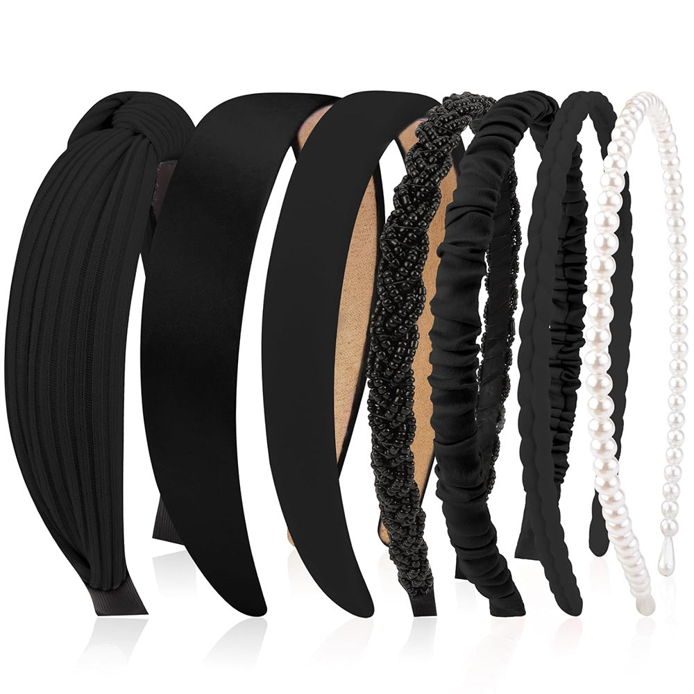 7 Piece Retro Pearl and Ribbon Hair Headband Set for Women