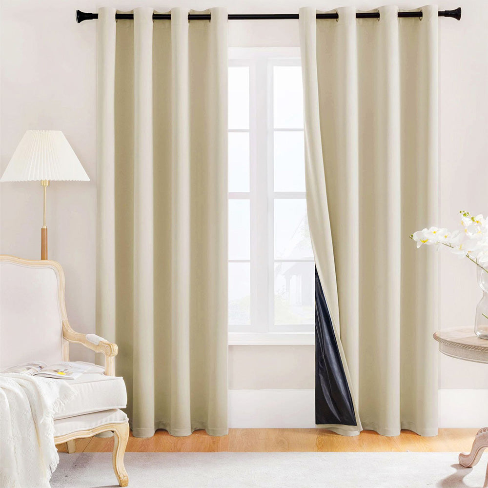 2 Pack 100 Percent Blackout Curtains with Black Liner for Bedroom Living Room and Office-Beige