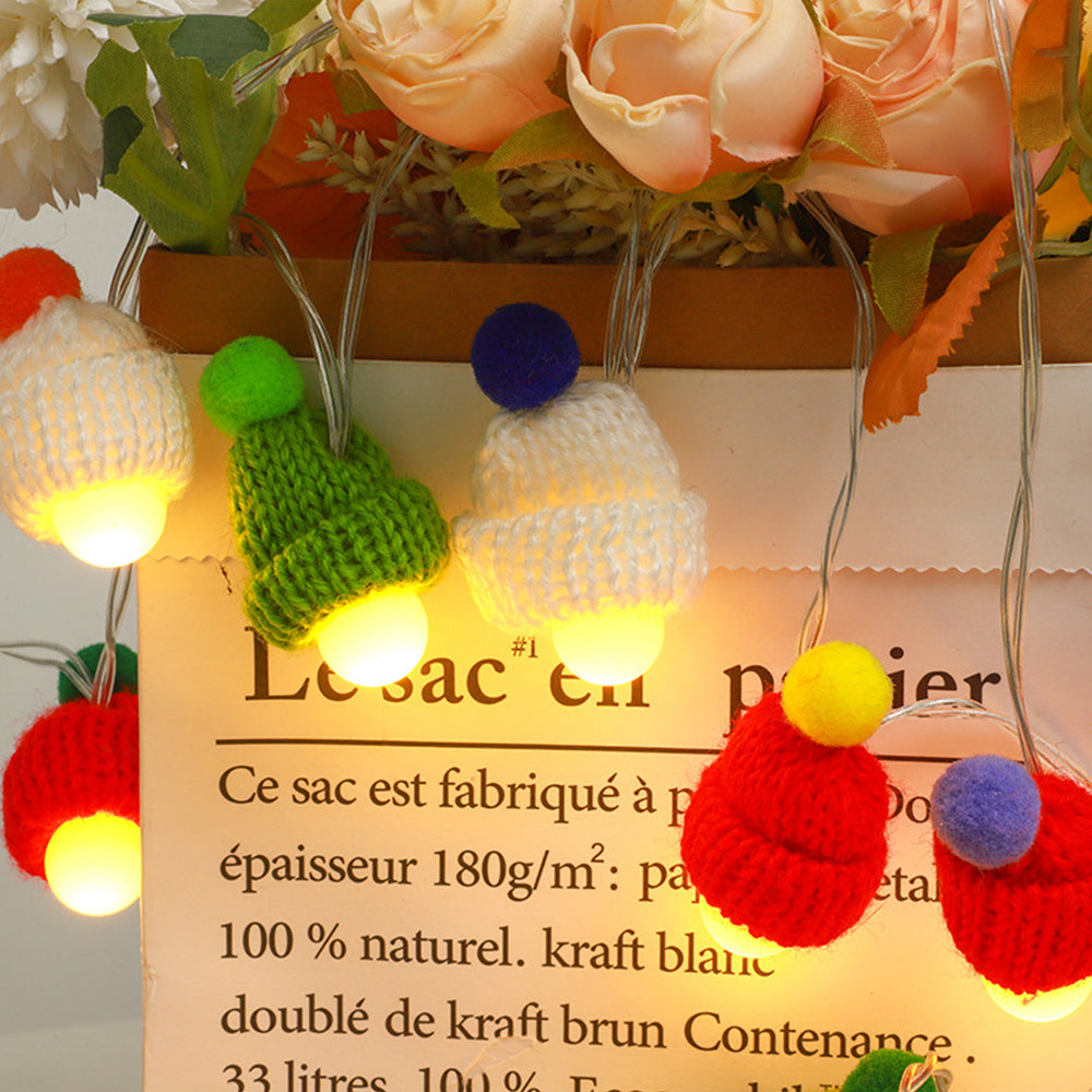 2Pcs Xmas Decoration LED Round Ball Christmas Hat Light String Christmas Pendants