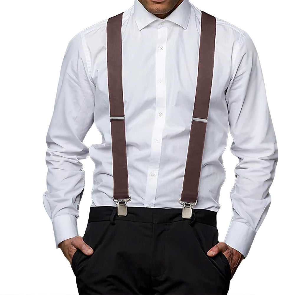 Mens X Back Elastic Suspenders with 4 Metal Clips Adjustable to 120cm