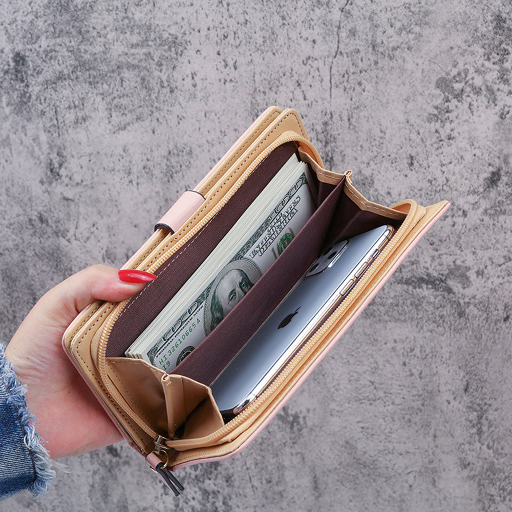 Long PU Travel Wallet Card Holder Phone Clutch Purse