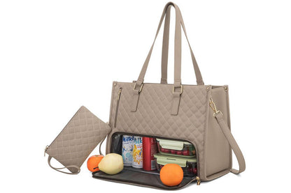 2-in-1 Tote Bag with Insulated Lunch Compartment and Wallet