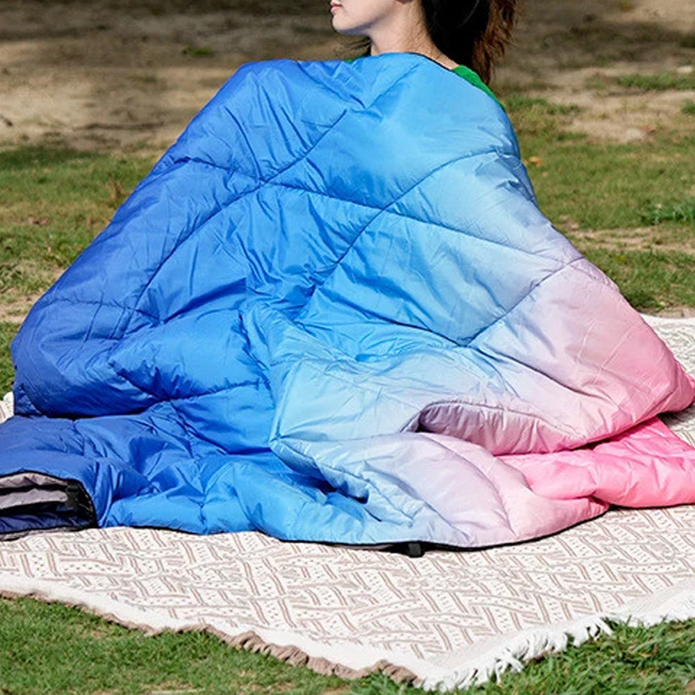 Outdoor Puffy Gradient-Color Camping Blanket Backpacking Quilt