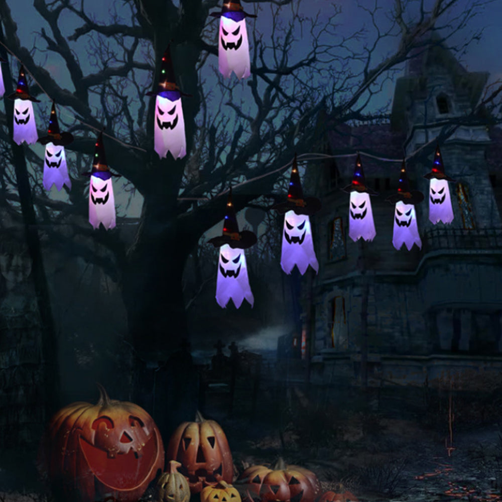 Halloween Led Flashing String Light Hanging Ghost Pumpkin Hat Lamp Prop Halloween Decor