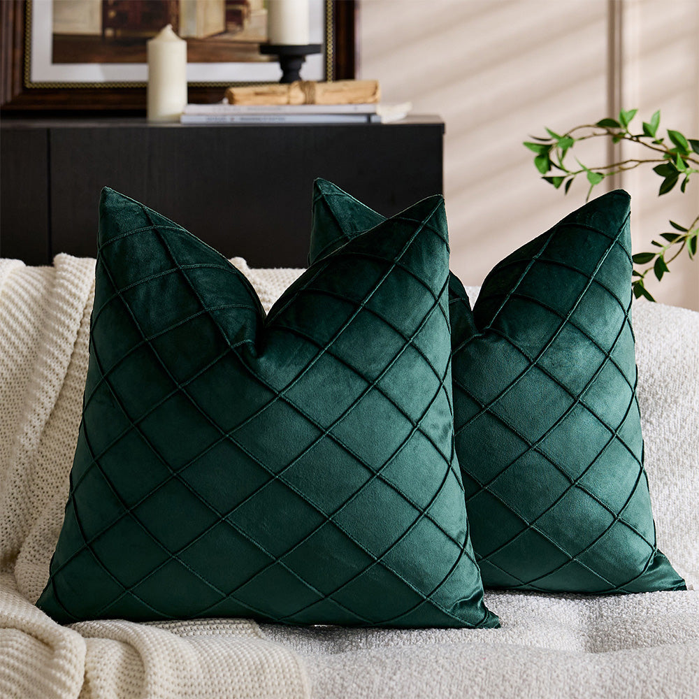 Velvet Rhombus Pleated Cushion Cover for Sofa Bedroom and Window Seat-Green