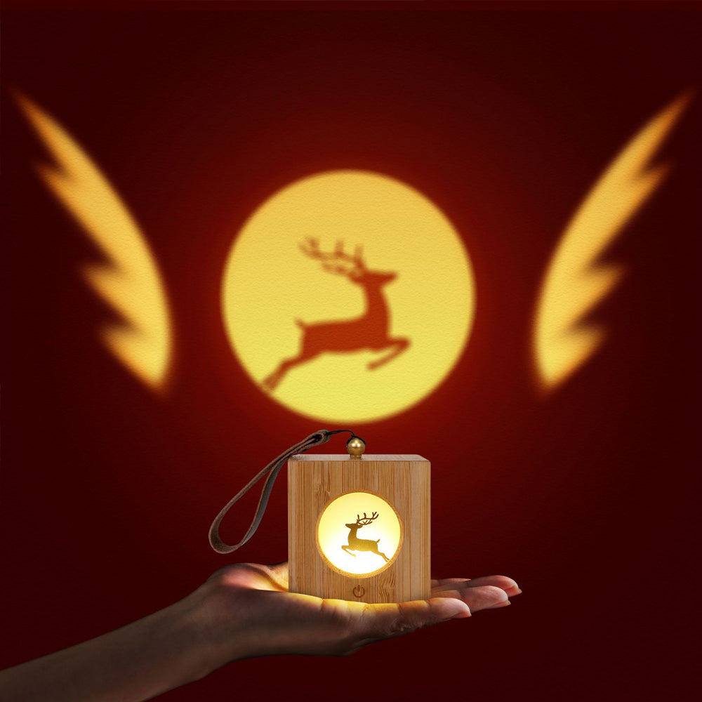Christmas Party Atmosphere Projector Night Lamp Wood Cube Night Light-Elk