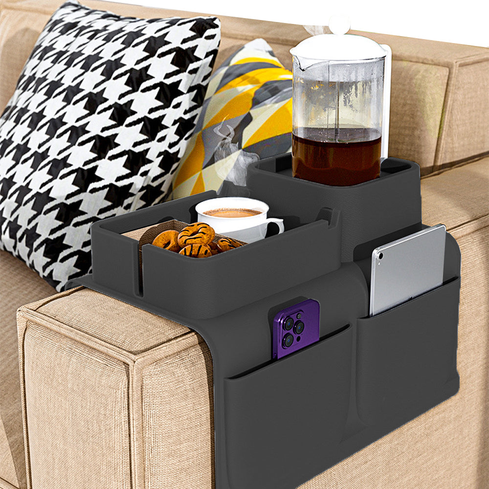 Couch Cup Holder Tray Sofa Armrest Tray with Drink Holder Side Pockets