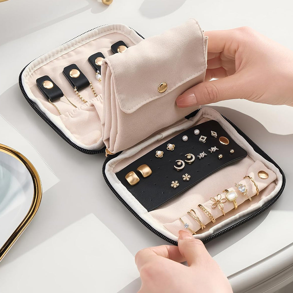 PU Multi Compartment Travel Jewelry Organizer Bag with Velvet Lining