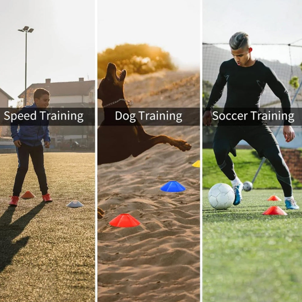 50pcs Soccer Cones With Portable Bags And Brackets Sports Training Discs Markers Cones