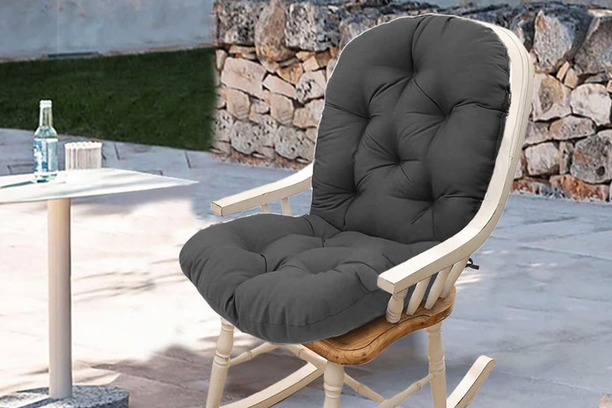 Solid Twill Swivel Rocker Chair Cushion High Back Water Resistant Pad-Grey