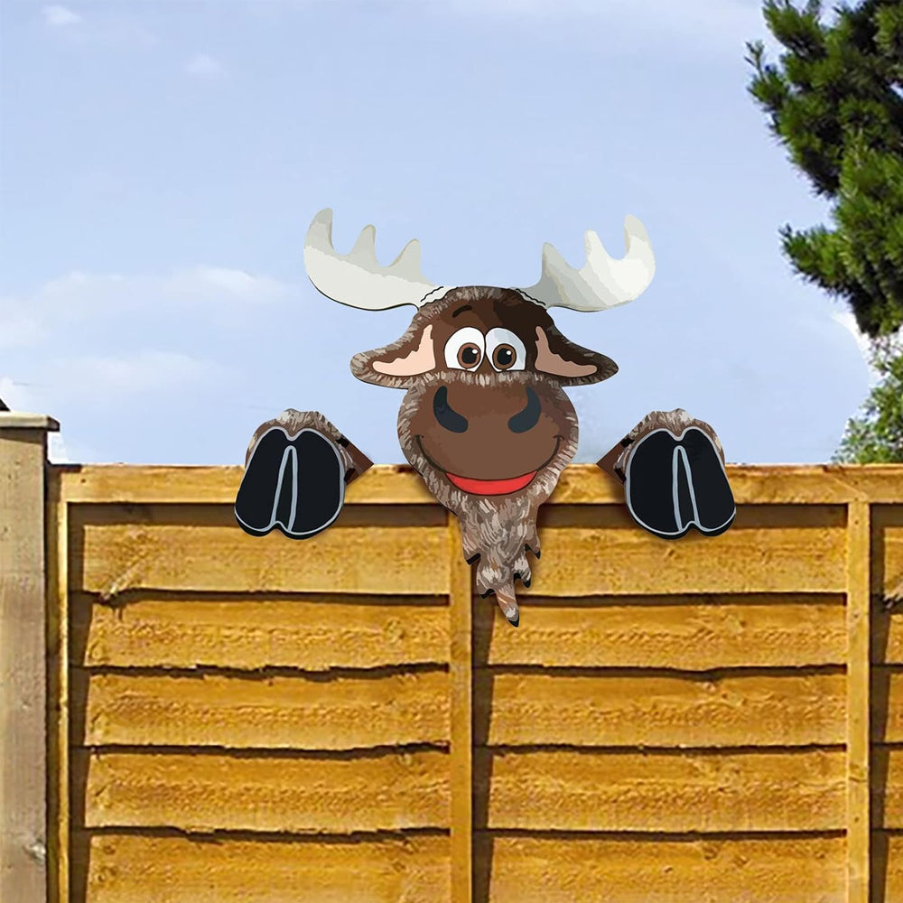 Christmas Fence Peeker Decoration Outdoor Garden Fence Signs-Elk